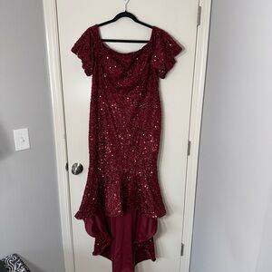 Giffniseti Burgundy High Low Sequin Gown Plus Size XL